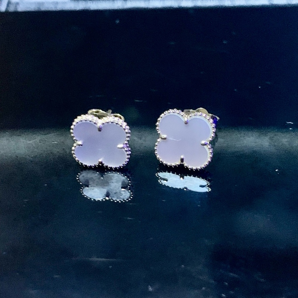 COPY - 18k Solid Gold Clover Earrings - White